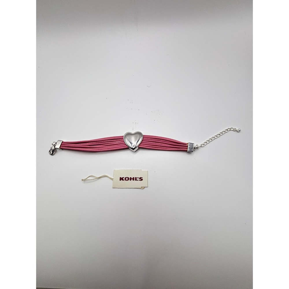 Kohls Pink Multi Strand Cord Heart Slider Bracelet Silver Tone 7 Inch Adjustable